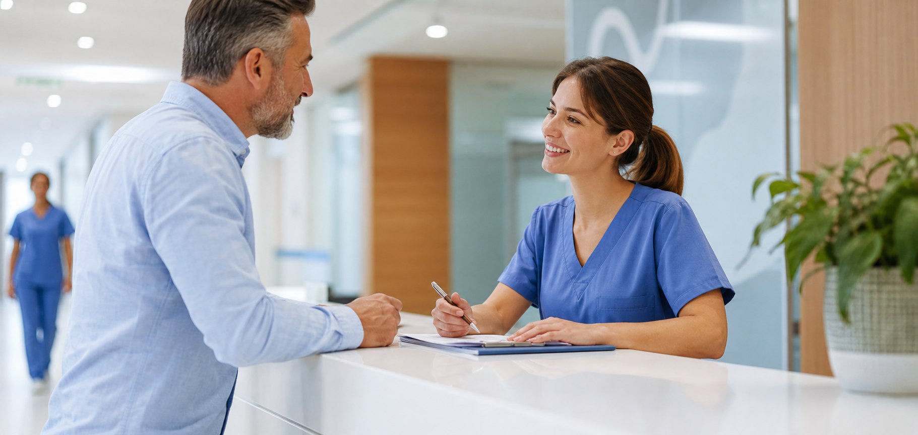 Reception professional helping a patient arrange an appointment