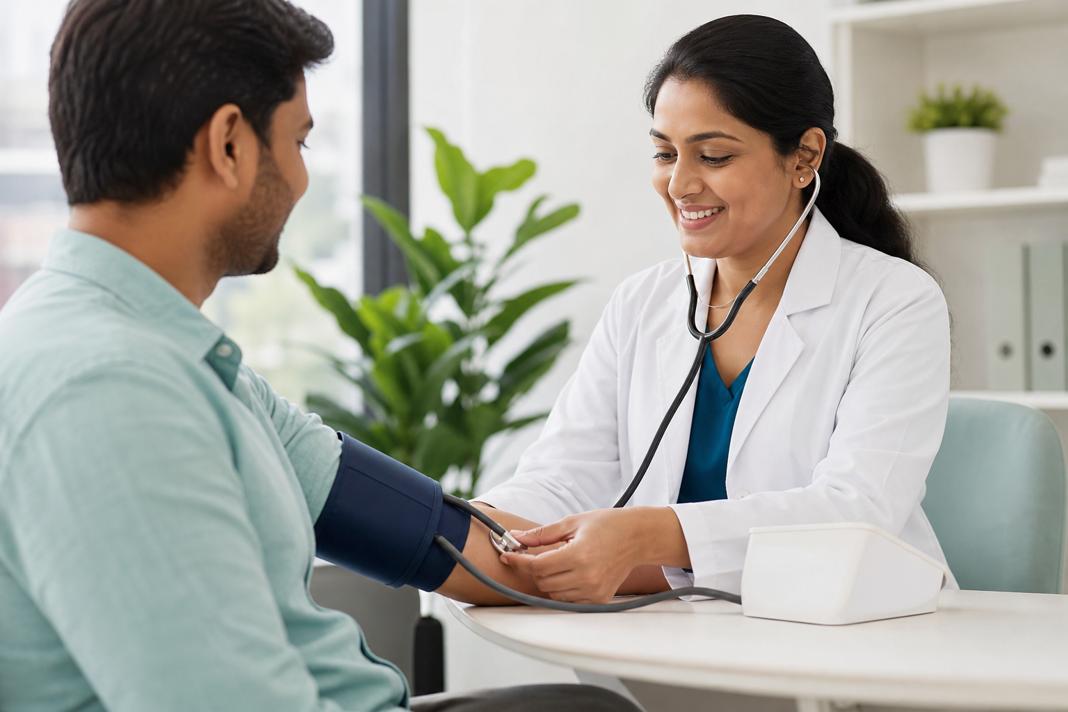 Doctor checking a patient's blood pressure