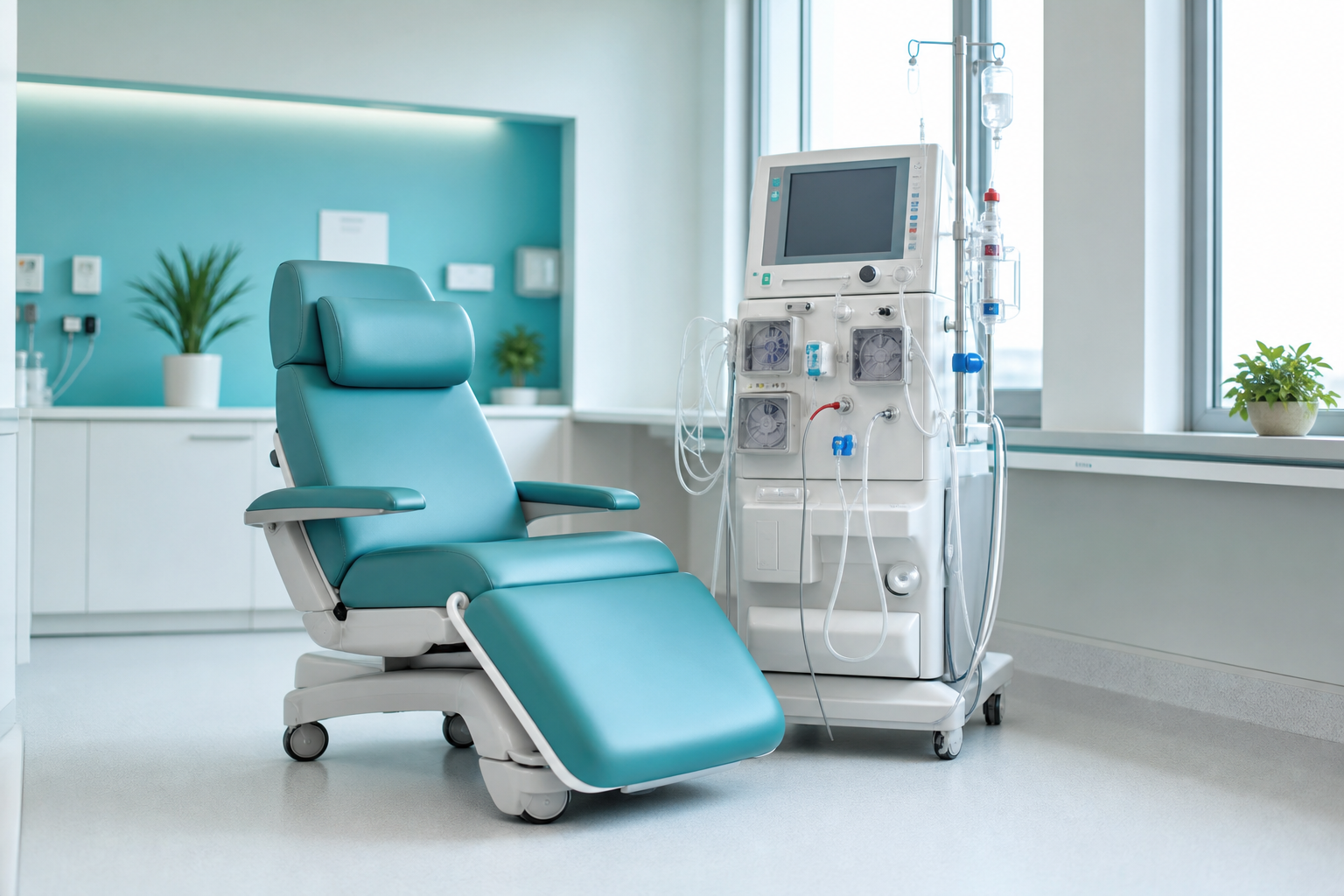 Modern hemodialysis treatment chair and equipment