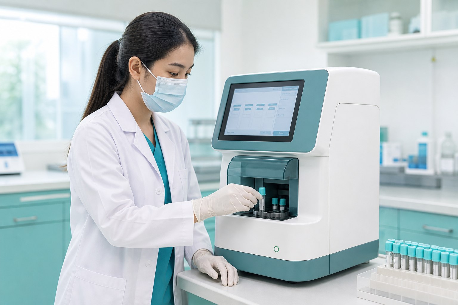 Laboratory professional processing a serology test with an immunoassay analyzer